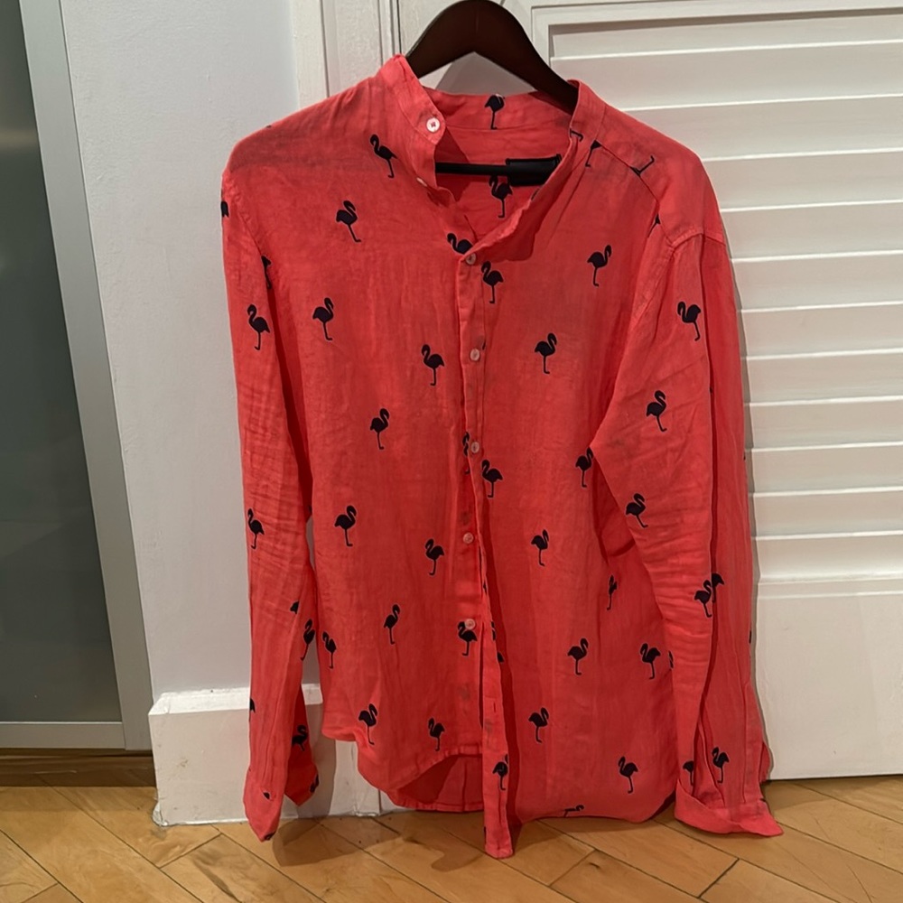 Nohow Linen Flamingo Button Up.
